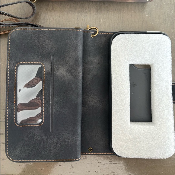 New- IPhone 15 pro wallet/phone case, faux leather brown or black - Picture 2 of 8